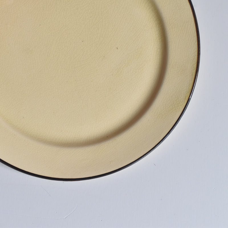 ヴィンテージデザートプレート クレイユモントロー イェロー＆ブラウンライン F