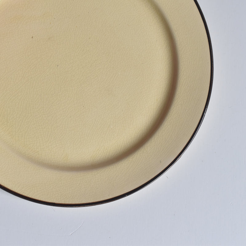 ヴィンテージデザートプレート クレイユモントロー イェロー＆ブラウンライン F