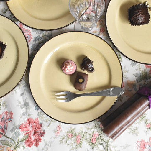 ヴィンテージデザートプレート クレイユモントロー イェロー＆ブラウンライン G