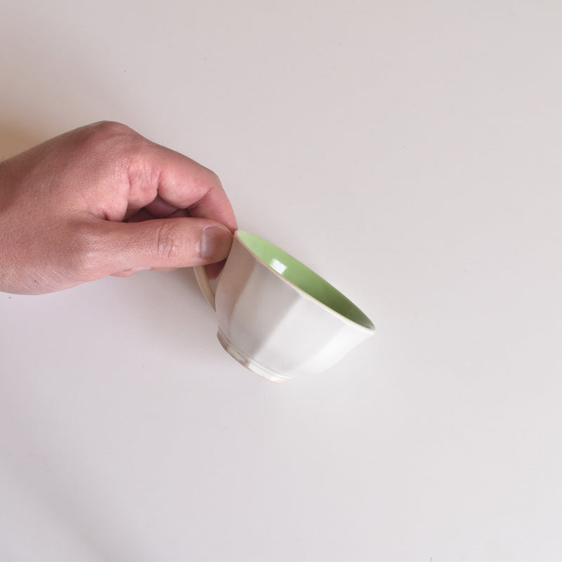 Vintage Coffee Cup, Digoin & Sarreguemines, Octagonal, Green