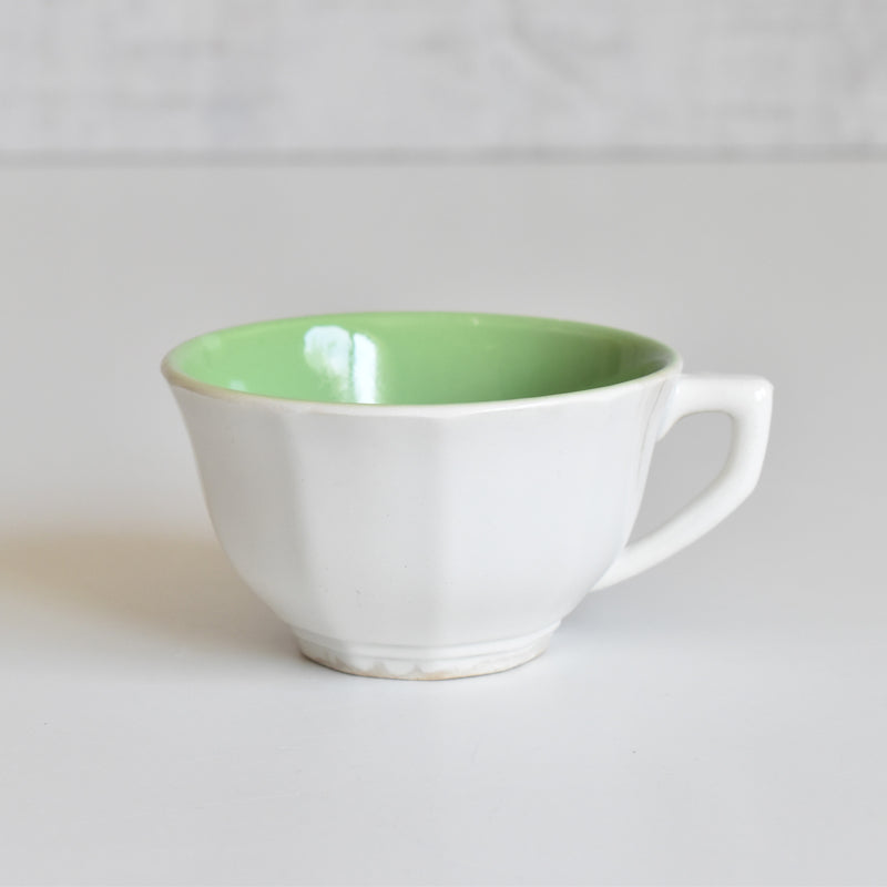 Vintage Coffee Cup, Digoin & Sarreguemines, Octagonal, Green