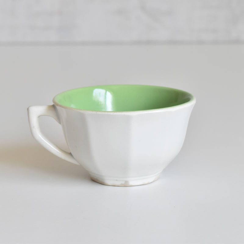 Vintage Coffee Cup, Digoin & Sarreguemines, Octagonal, Green