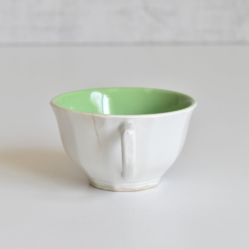 Vintage Coffee Cup, Digoin & Sarreguemines, Octagonal, Green