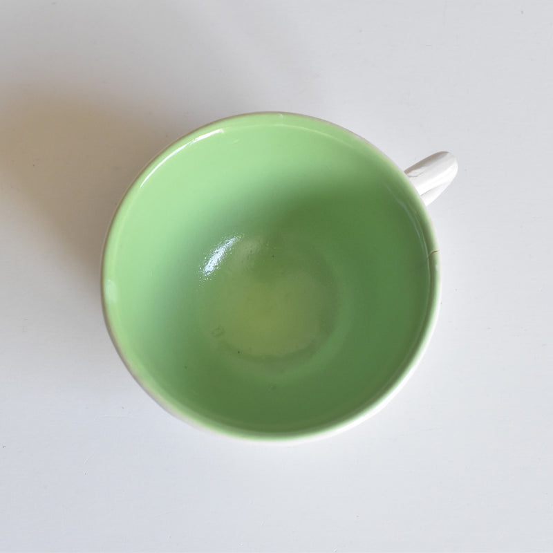 Vintage Coffee Cup, Digoin & Sarreguemines, Octagonal, Green