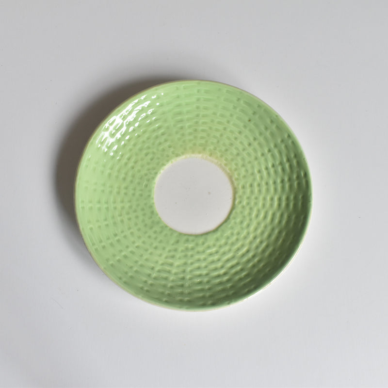 Vintage Cup & Saucer Digoin & Sarreguemines Panier Green