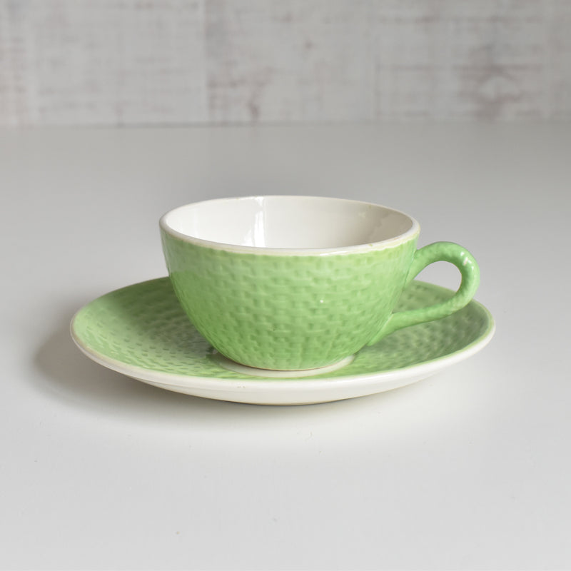 Vintage Cup & Saucer Digoin & Sarreguemines Panier Green