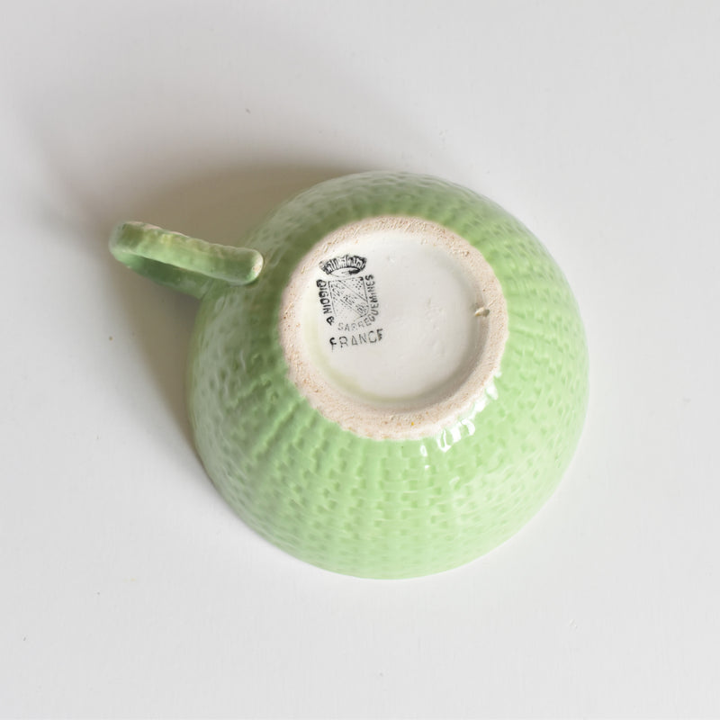 Vintage Cup & Saucer Digoin & Sarreguemines Panier Green
