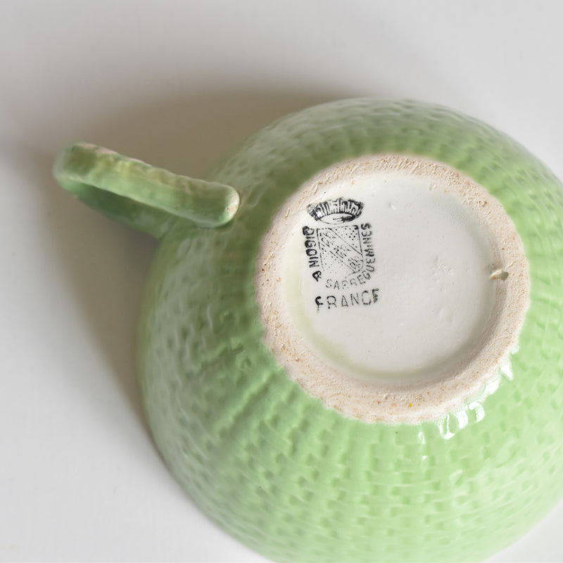 Vintage Cup & Saucer Digoin & Sarreguemines Panier Green