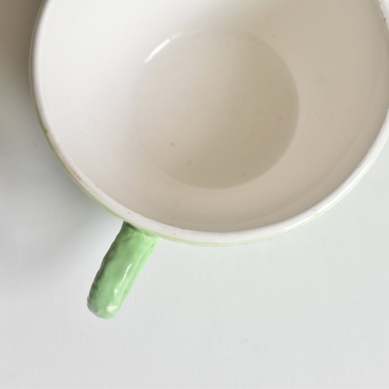 Vintage Cup & Saucer Digoin & Sarreguemines Panier Green