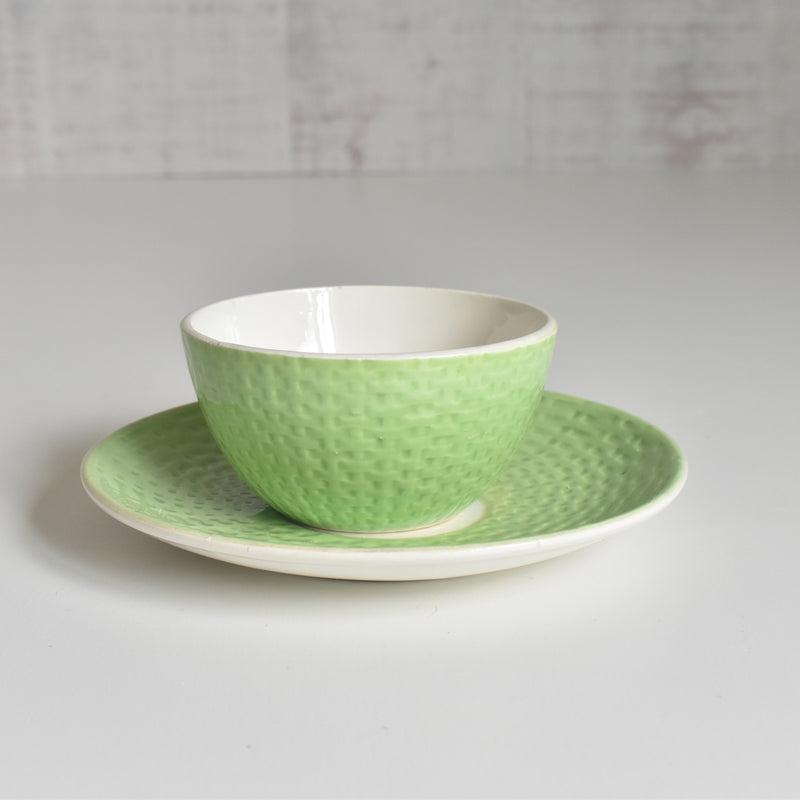 Vintage Cup & Saucer Digoin & Sarreguemines Panier Green