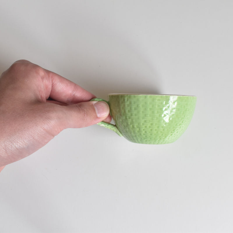 Vintage Cup & Saucer Digoin & Sarreguemines Panier Green