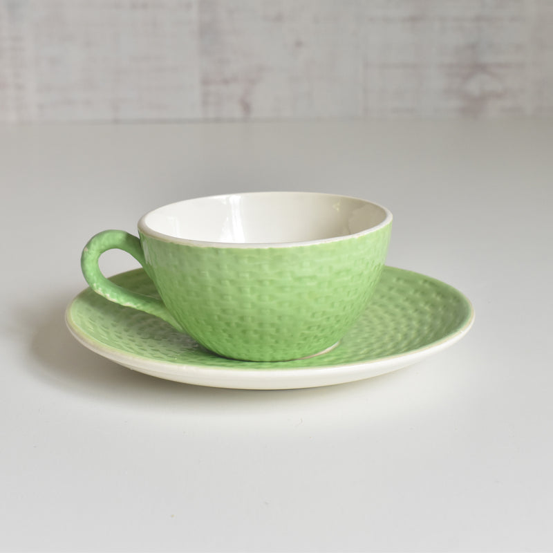 Vintage Cup & Saucer Digoin & Sarreguemines Panier Green