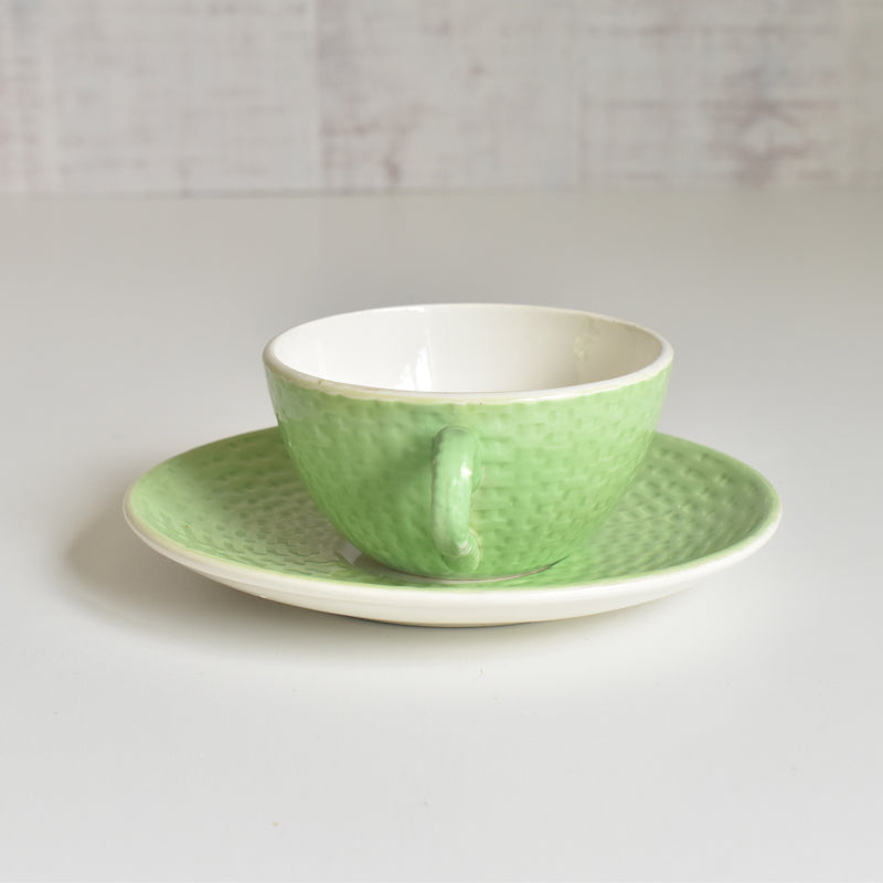 Vintage Cup & Saucer Digoin & Sarreguemines Panier Green