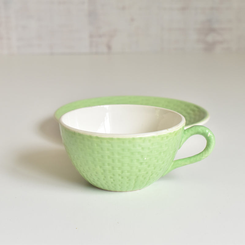 Vintage Cup & Saucer Digoin & Sarreguemines Panier Green