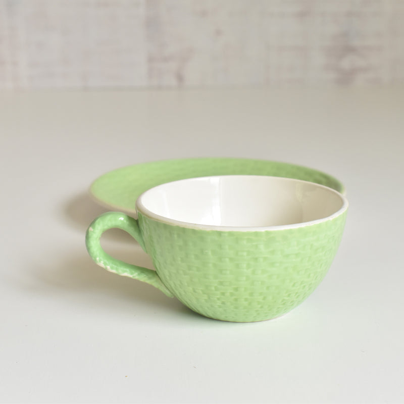 Vintage Cup & Saucer Digoin & Sarreguemines Panier Green