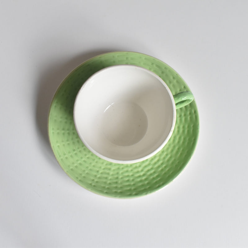 Vintage Cup & Saucer Digoin & Sarreguemines Panier Green