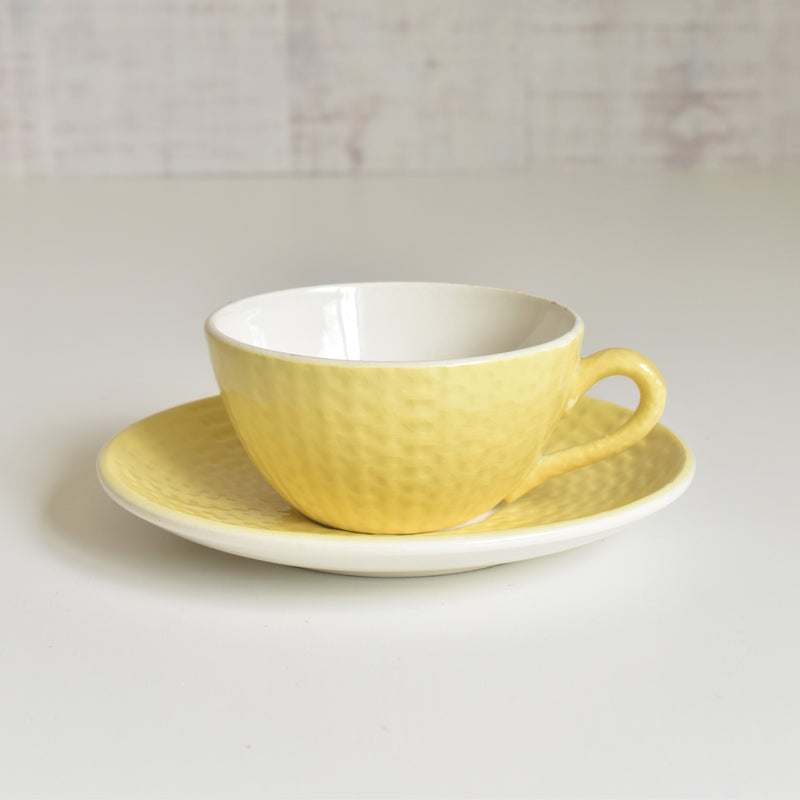 Vintage Cup & Saucer, Digoin & Sarreguemines Panier Yellow
