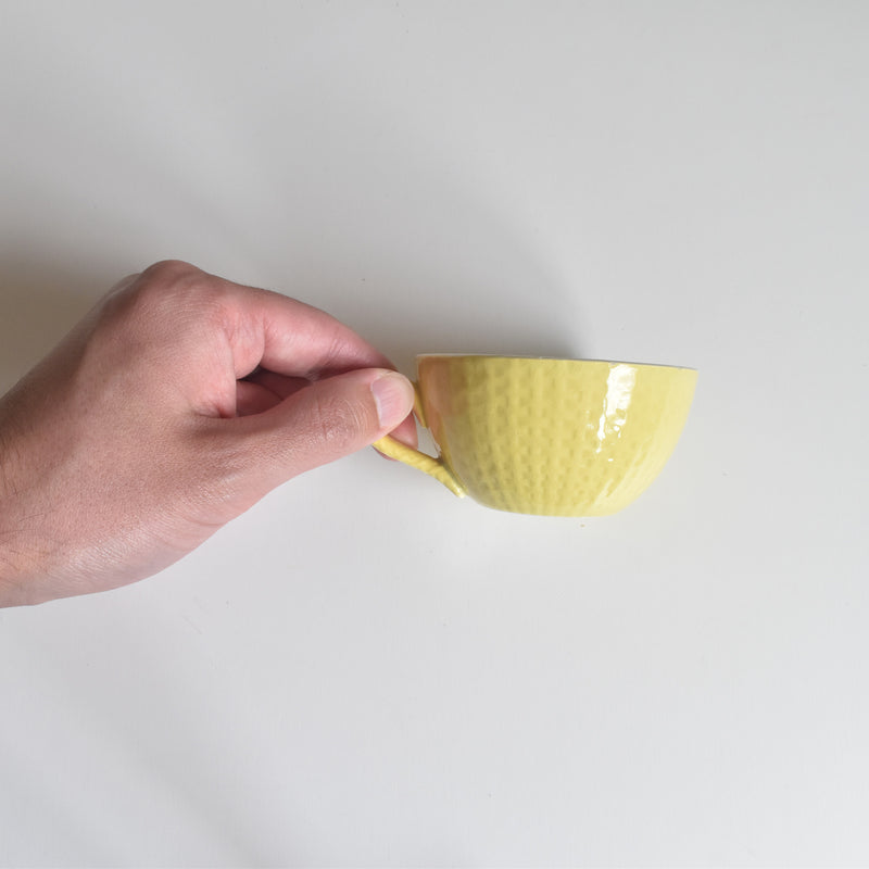 Vintage Cup & Saucer, Digoin & Sarreguemines Panier Yellow