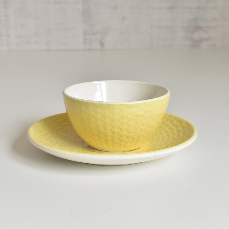 Vintage Cup & Saucer, Digoin & Sarreguemines Panier Yellow