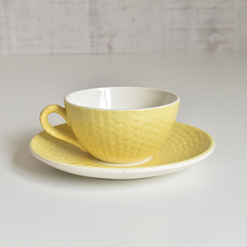 Vintage Cup & Saucer, Digoin & Sarreguemines Panier Yellow
