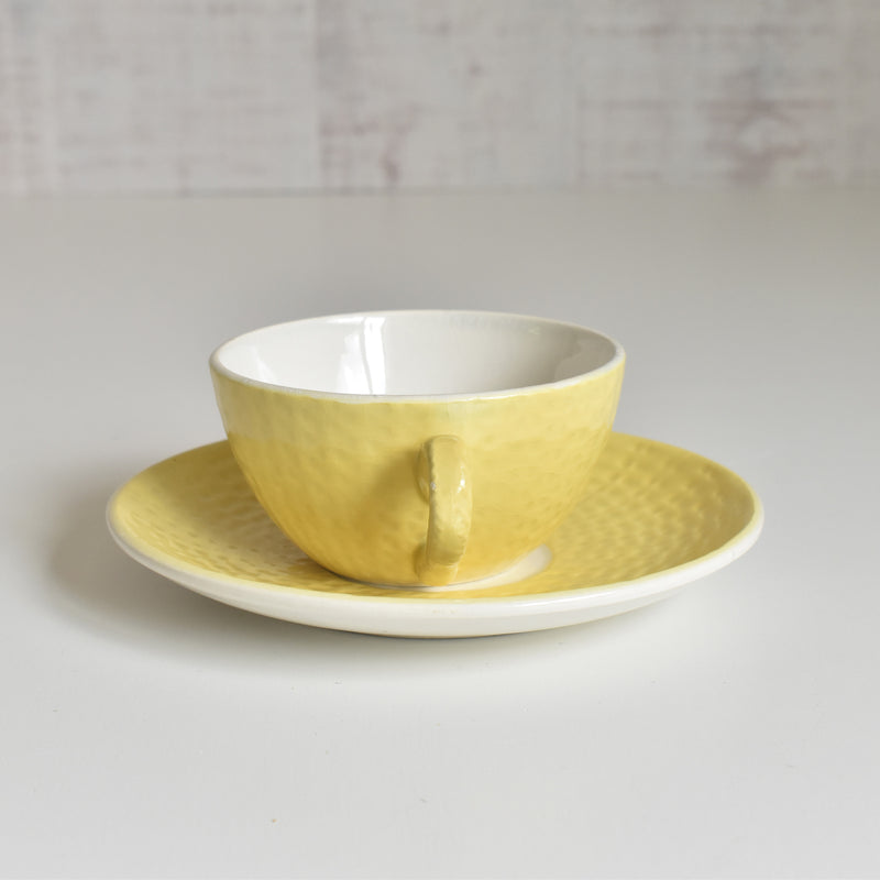 Vintage Cup & Saucer, Digoin & Sarreguemines Panier Yellow