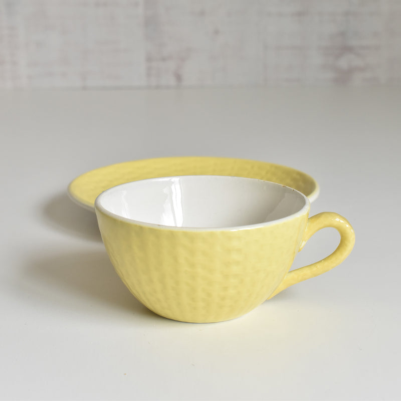 Vintage Cup & Saucer, Digoin & Sarreguemines Panier Yellow