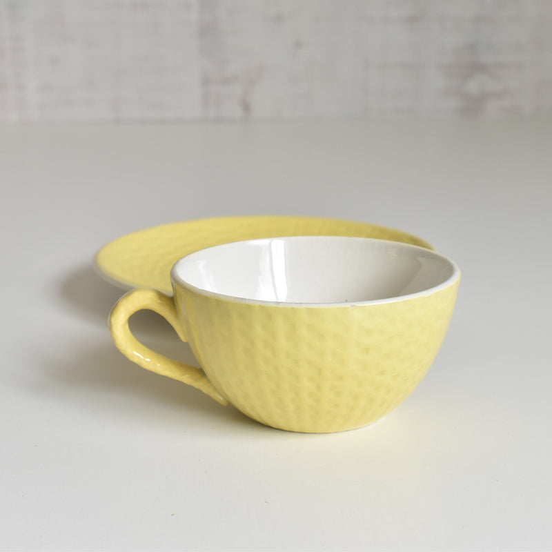 Vintage Cup & Saucer, Digoin & Sarreguemines Panier Yellow