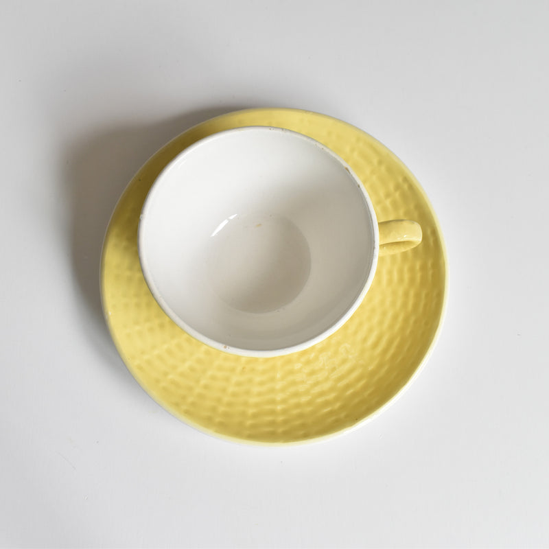 Vintage Cup & Saucer, Digoin & Sarreguemines Panier Yellow