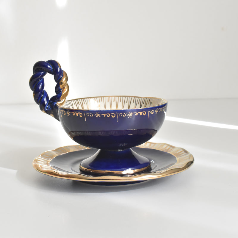 ヴィンテージチョコレートカップ＆ソーサー A.Dressinval ア.ドラサンヴァル ダークブルー A