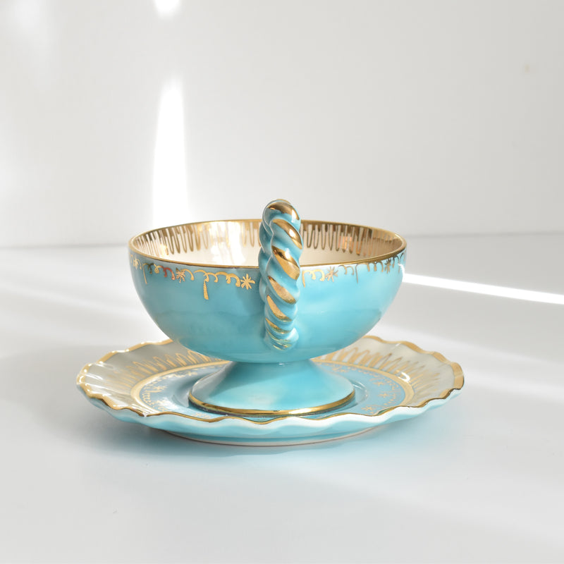 ヴィンテージチョコレートカップ＆ソーサー A.Dressinval ア.ドラサンヴァル ライトブルー