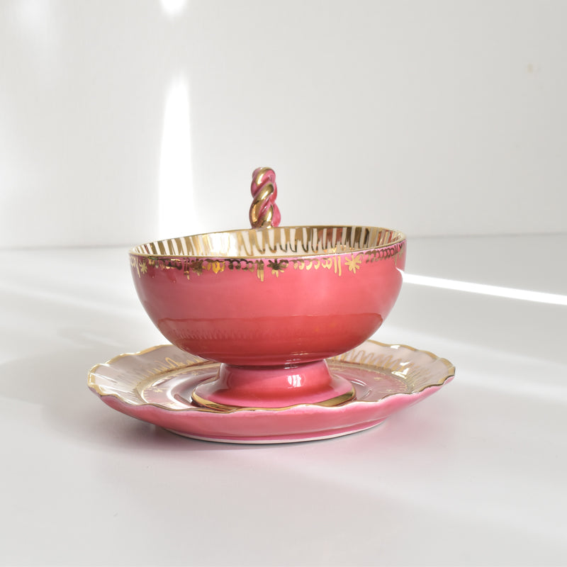 ヴィンテージチョコレートカップ＆ソーサー A.Dressinval ア.ドラサンヴァル ピンク