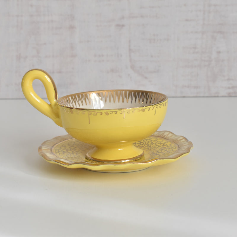 ヴィンテージコーヒーカップ＆ソーサー A.Dressinval ア.ドラサンヴァル イェロー A