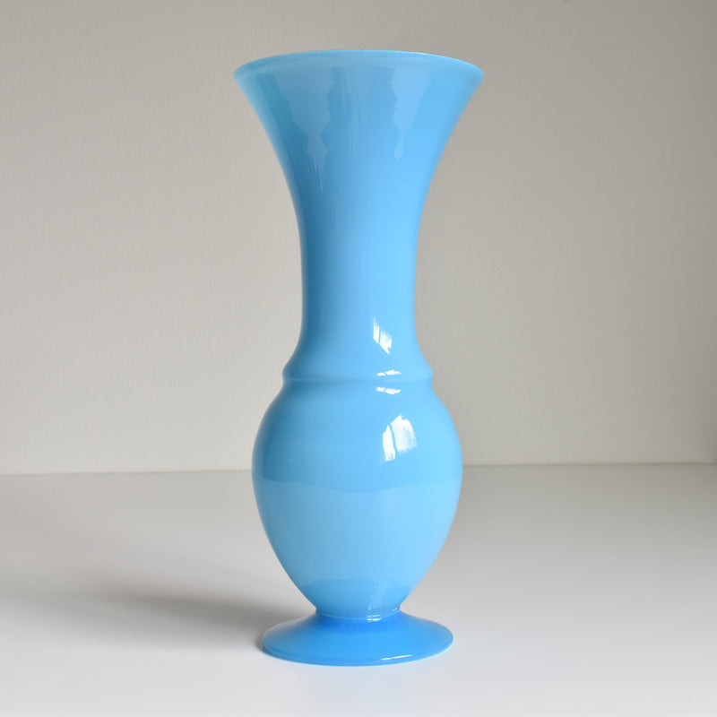 Antique Opaline Flower Vase Blue 28cm