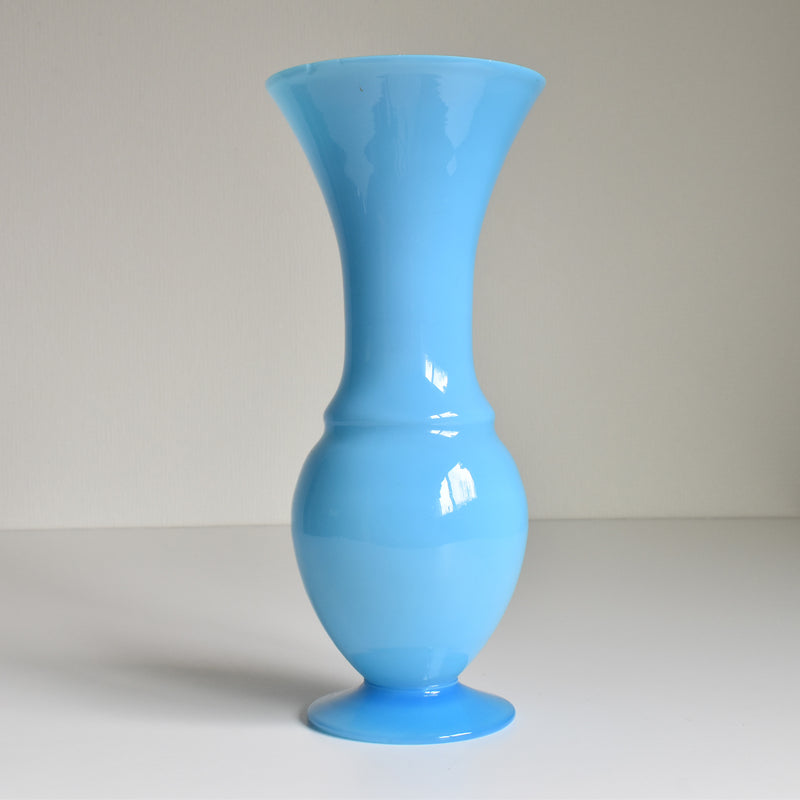Antique Opaline Flower Vase Blue 28cm