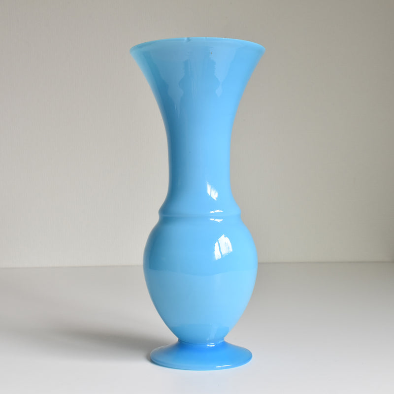 Antique Opaline Flower Vase Blue 28cm