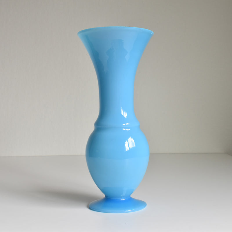 Antique Opaline Flower Vase Blue 28cm
