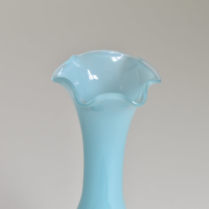 Antique Opaline Flower Vase, White & Blue