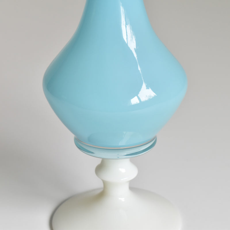 Antique Opaline Flower Vase, White & Blue