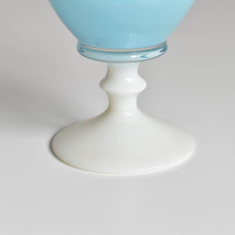Antique Opaline Flower Vase, White & Blue