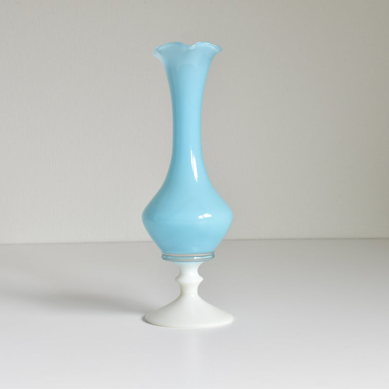 Antique Opaline Flower Vase, White & Blue