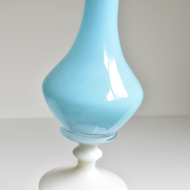 Antique Opaline Flower Vase, White & Blue