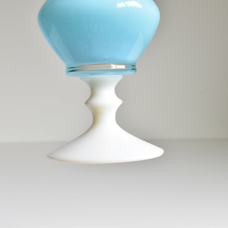 Antique Opaline Flower Vase, White & Blue