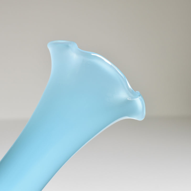 Antique Opaline Flower Vase, White & Blue