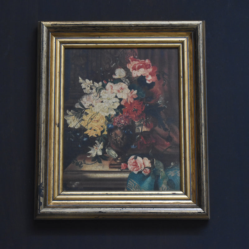 ヴィンテージ絵付きフレーム OLEOGRAPH プリント フラワー