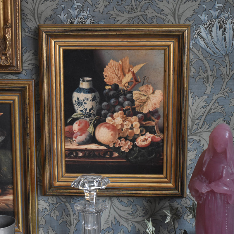 ヴィンテージ絵付きフレーム OLEOGRAPH プリント 花器