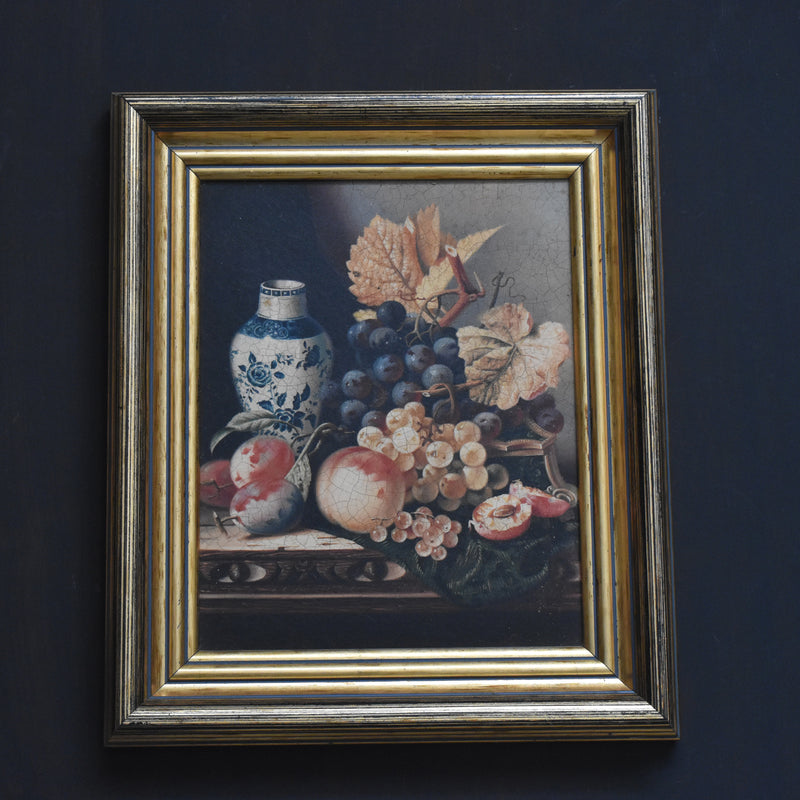 ヴィンテージ絵付きフレーム OLEOGRAPH プリント 花器