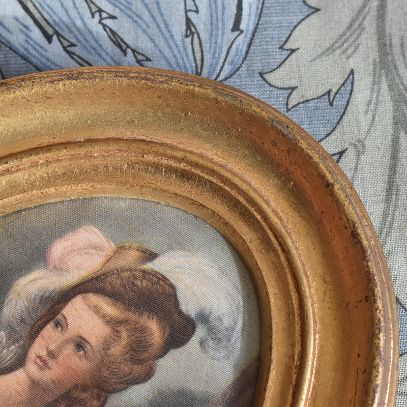 Vintage Oval Frame with Silk Painting C