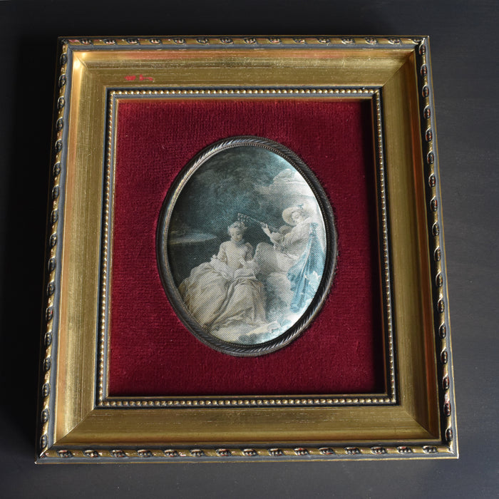 ヴィンテージスモールフレーム 15.7cm x 17.3cm シルク絵付き