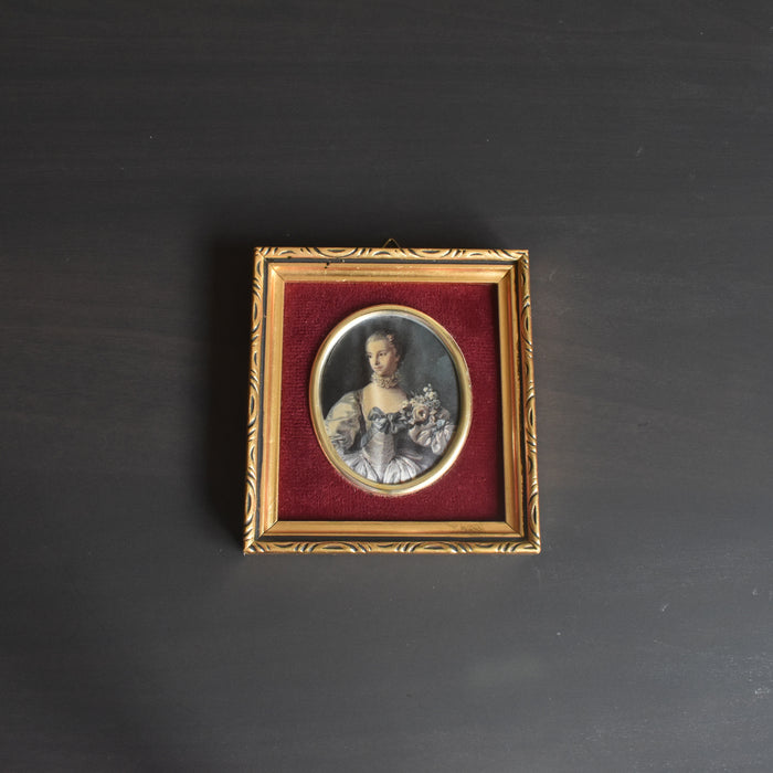 ヴィンテージスモールフレーム 10cm x 10.7cm シルク絵付き B