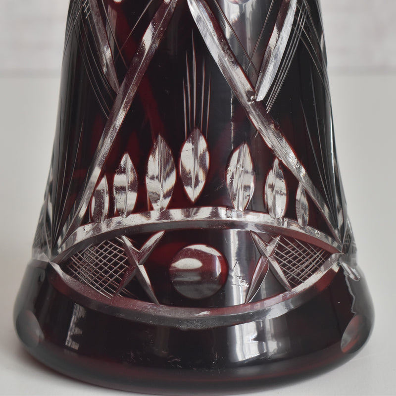 ヴィンテージボヘミアンガラス デキャンタ レッド